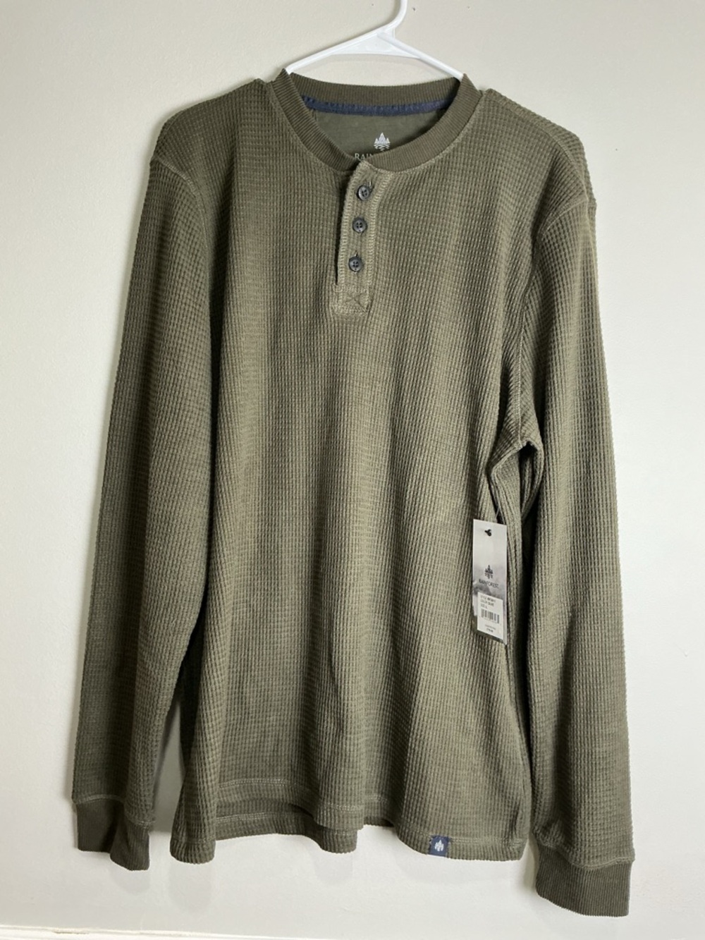 RAINFOREST Olive Waffle Henley Long Sleeve Shirt